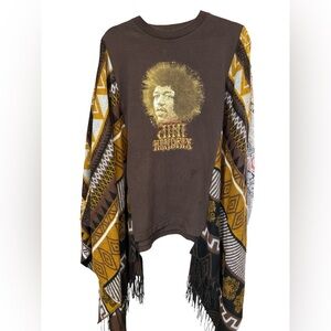 Jimi Hendrix Brown Graphic Poncho with Fringe